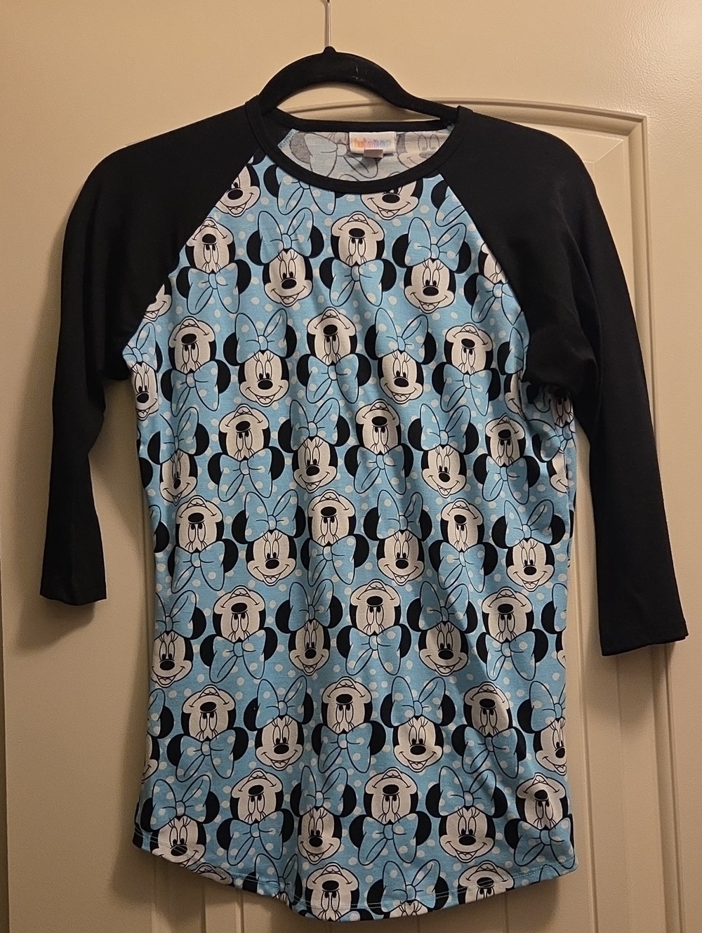 LuLaRoe Women's Minnie Bow Blue & Black Baseball T